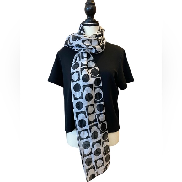 Accessories - Black and White Geometric Scarf - Polyester 12” x 63”